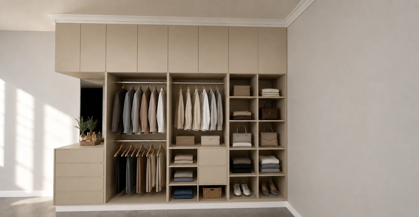 Built-in wardrobe around a window
